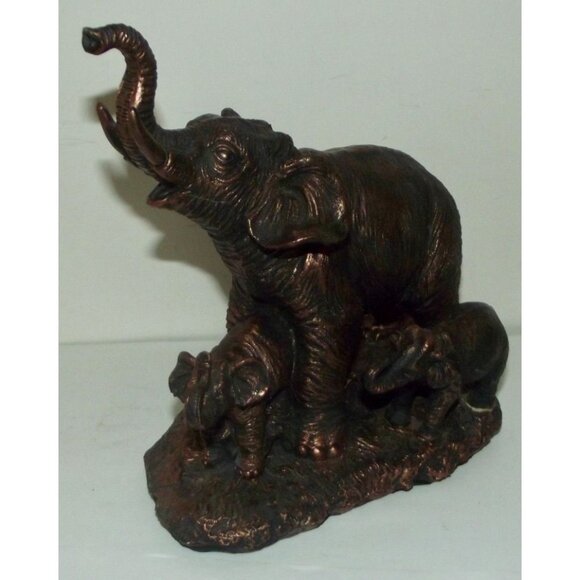 Elephant Family Bronze-Colored Chalkware Figurine 8" Rustic Decor Accent Piece - Picture 5 of 11